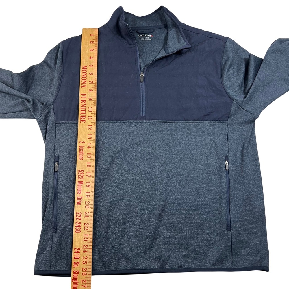 UNTUCKit Mens Large Quarter Zip Pullover Mixed Media Quilted Navy‎ Grey Jacket - Picture 5 of 6